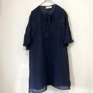 Euforia 꽃무늬 자수 쉬폰 원피스 이탈리아제 네이비 (L)