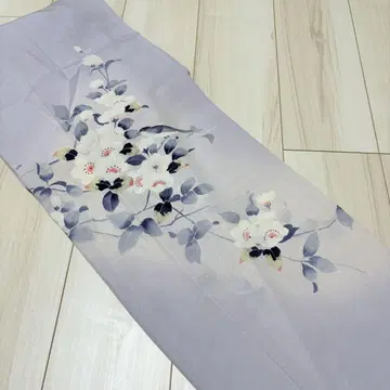 순수 실크 쓰키사게 명주 여름 기모노 동백과 작은 새 패턴