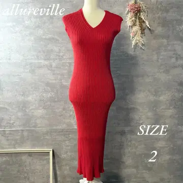 allureville 슬리브리스 니트 원피스 레드 2 사이즈