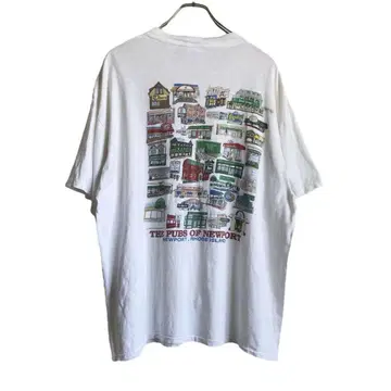 90s NEWPORT PUB 아트 프린트 티셔츠 뉴포트 펍 XL