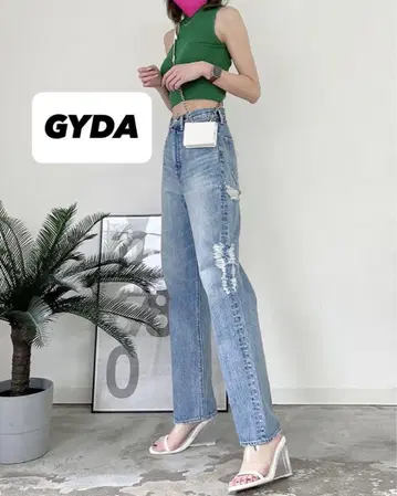 GYDA H/W 사이드 BROKEN 와이드 데님 팬츠