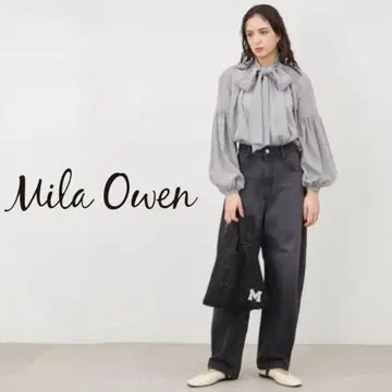 Mila owen 하이 웨스트 와이드 테이퍼드 데님 팬츠