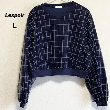 Lespoir 긴팔 티셔츠 체크 네이비 L 시스루 소재 겨울