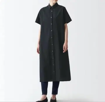 무인양품 블랙 반팔 셔츠 원피스 롱 기장