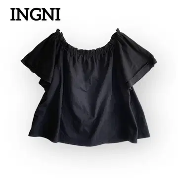 INGNI 프릴 티어드 오프숄더 다크 크롭 플레어 탑 [M] 새상품급
