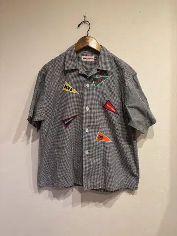 90s 미키 하우스 남성용 깅엄 체크 반팔 셔츠