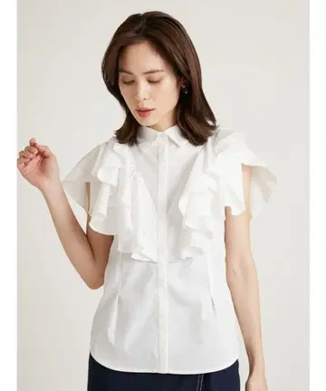 SNIDEL 스나이델 셔츠 칼라 프릴 블라우스 화이트 프릴