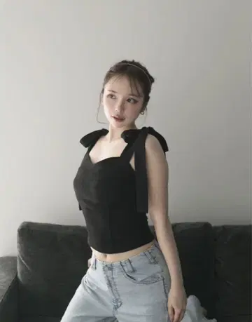 andmary 니나 리본 탑 블랙 앤드 마리