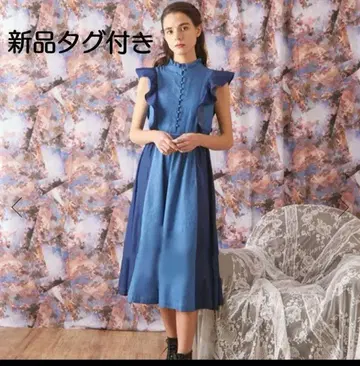 택 포함 새상품 엑시즈팜 어깨 프릴 데님 원피스