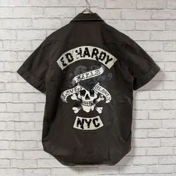 레어 Ed Hardy 에드하디 반팔 셔츠 밀리터리 스터드 M