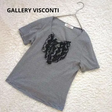 GALLERY VISCONTI 티셔츠 반팔 S 사이즈 스트라이프 프릴