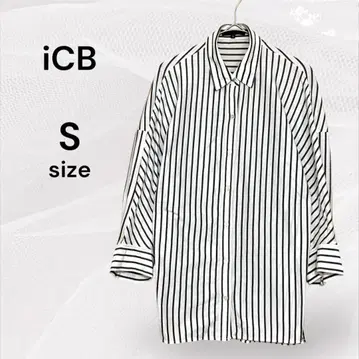 iCB 새상품급 스트라이프 반소매 셔츠 S 브라운 블라우스 여성용 셔츠