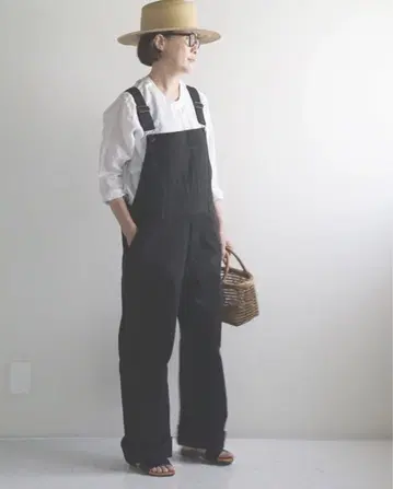 무인양품 여성용 가로 세로 스트레치 치노 오버롤 블랙 M