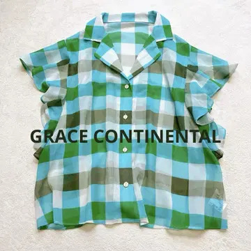 GRACE CONTINENTAL 체크 프릴 블라우스 36 반팔 셔츠