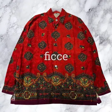 ficce 피체 요시유키 코니시 긴팔 셔츠 페이즐리 올 패턴 레드 L