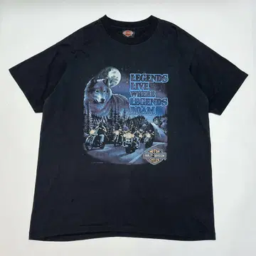 90s 할리 USA제 빈티지 티셔츠 XL 블랙 늑대 싱글 6778