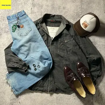 c-boy style 데님 셔츠 블랙 스트릿 코디