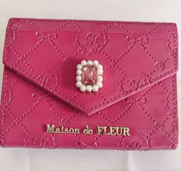 Maison de FLEUR 삼중 접이식 지갑 지갑 핑크 빨간색