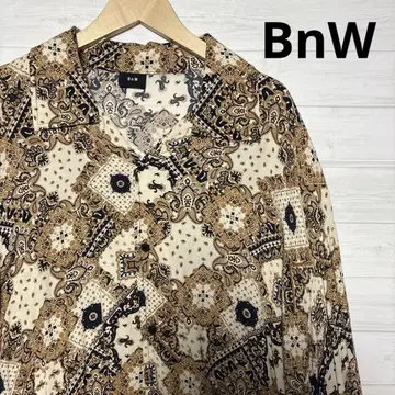 BnW 긴팔 오픈 카라 셔츠 페이즐리 무늬 프리 사이즈