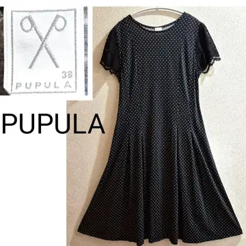 PUPULA 소매 레이스 도트 원피스 SIZE 38 블랙 컬러