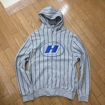 H 로고 자수 후드 부착 후드티 그레이