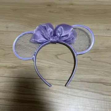 보라색 도트 귀 리본 미니 머리띠