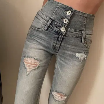 GYDA H/W 백 크로스 데미지 스키니 데님 PT