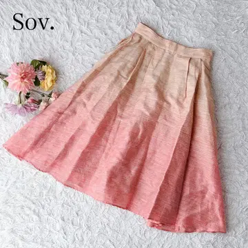 Sov. 소브 플레어 스커트 보더 그라데이션 마 혼방 린넨 일본제
