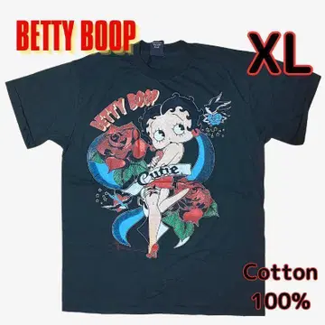 남성용 티셔츠 XL 블랙 베티 BETTY BOOP 장미 무늬 새상품 인기