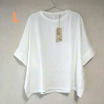 MUJI 여성 헴프 워싱 반팔 블라우스 헴프 100% L 화이트