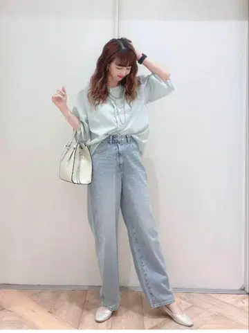 글로벌 워크 이번 시즌 소매 턱 블라우스 M 색스 블루