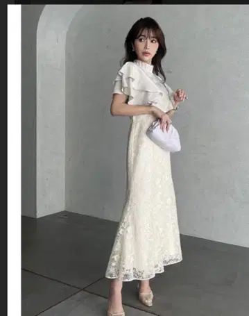 eimy istoire 프릴 슬리브 레이스 머메이드 원피스