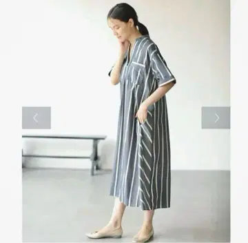 아메리칸 홀릭 스트라이프 셔츠 원피스 그레이 F