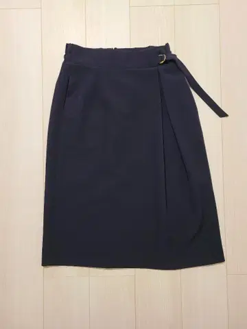 네이비 XL 허리 리본 무릎 기장 스커트 A 라인 스커트