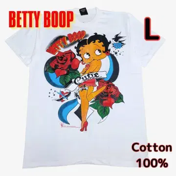 티셔츠 L BETTY BOOP 베티 챠장미 빅 프린트 화이트 새상품