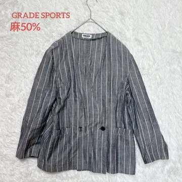 린넨 50% 노카라 자켓 긴팔 시원한 스트라이프 L