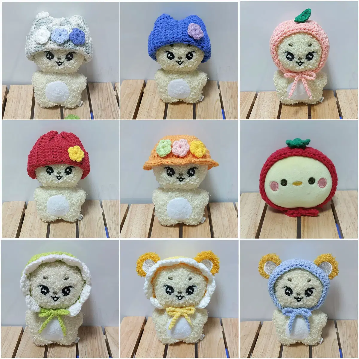 뜨개 10cm 인형 고양이 비니 프릴 모자 귀도리 인형 옷 소품