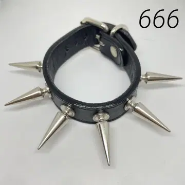 666 일련 스파이크 리스트 밴드 천연 가죽 펑크 락 스타일