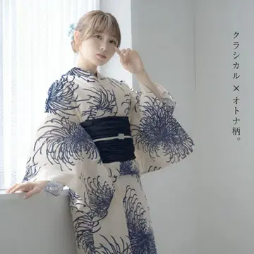 기모노관 소미엔 유카타 세트 네이비 국화 패턴