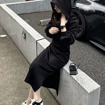 로얄 파티 [ZOZO 한정판] ZIP 후드 타이트 원피스 블랙