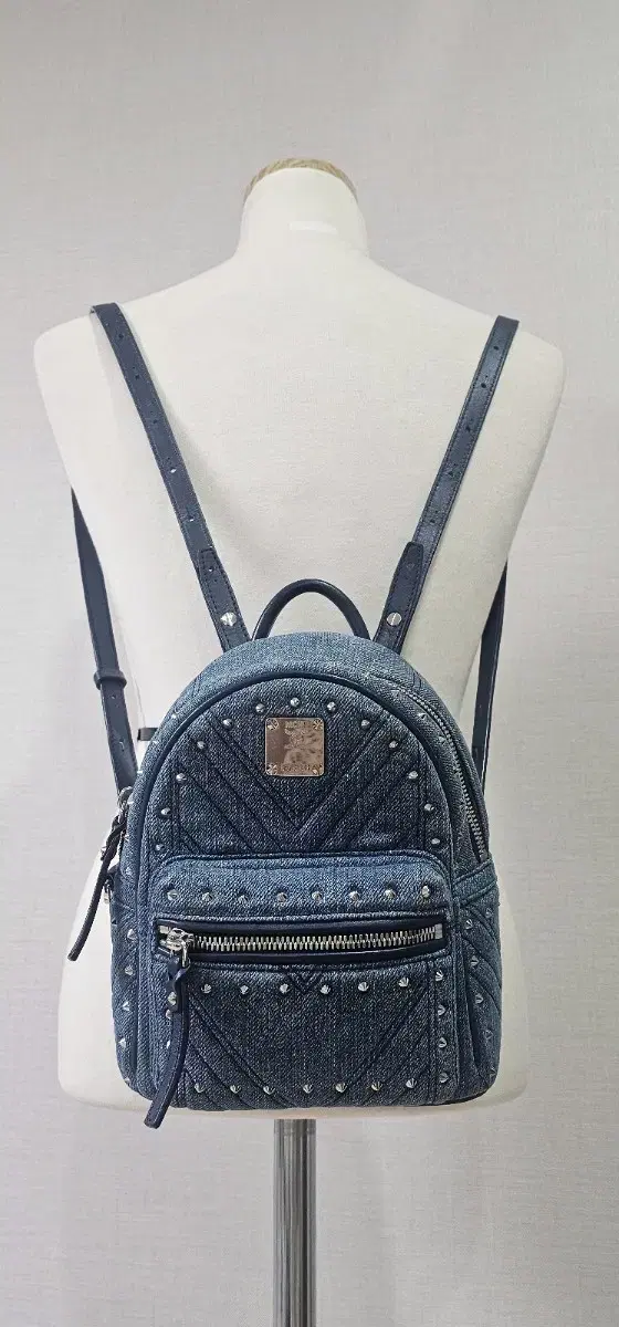 Mcm Backpack Mini Women's Denim Quilting Blue Silver Hardware Stud (Limited Edition)