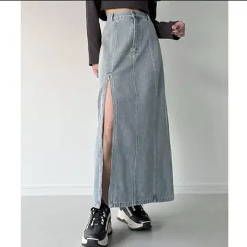 지퍼 슬릿 데님 타이트 스커트