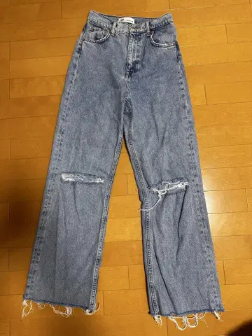 자라 프린지 와이드 데님 팬츠 데미지