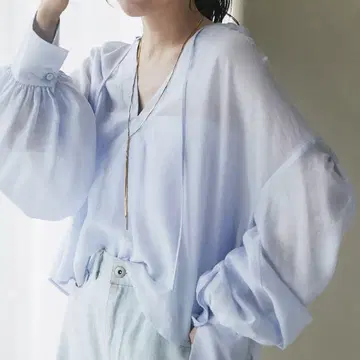 러브틱 모자 꽁지 시어 리본 볼륨 슬리브 블라우스