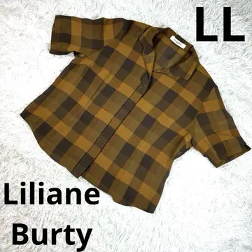 'Liliane Burty' 반팔 셔츠 LL 브라운 체크 무늬 여성용