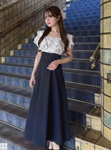 꽃무늬 프릴 블라우스 도킹 플레어 원피스 [pm587a]