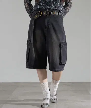 유니섹스 카고 데님 하프 팬츠