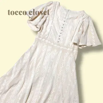tocco closet 플로럴 자수 롱 원피스 화이트 베이지