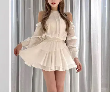 다리치 Darich 볼륨 쉬폰 미니 원피스 화이트