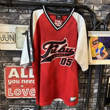 FUBU 후부 게임 셔츠 XL 빨간색 화이트 00s HIPHOP 레어